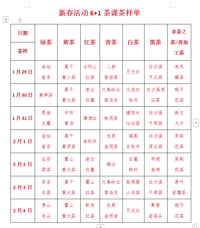国茶六味体验课：春节期间的茶艺学习机会，新春特辑：国茶六味体验课活动详情