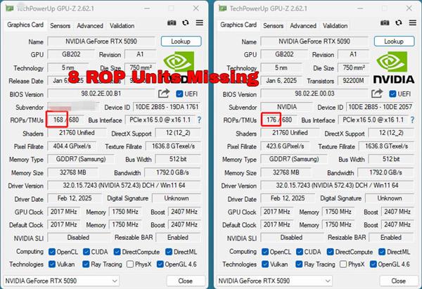 RTX 5090(D)芯片级缺陷：ROP单元或缺失 NVIDIA RTX 5090(D)芯片缺陷探秘