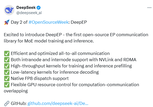 DeepSeek推出DeepEP，开启MoE模型训练推理新纪元 深度聚焦：DeepSeek的DeepEP为MoE模型带来新可能