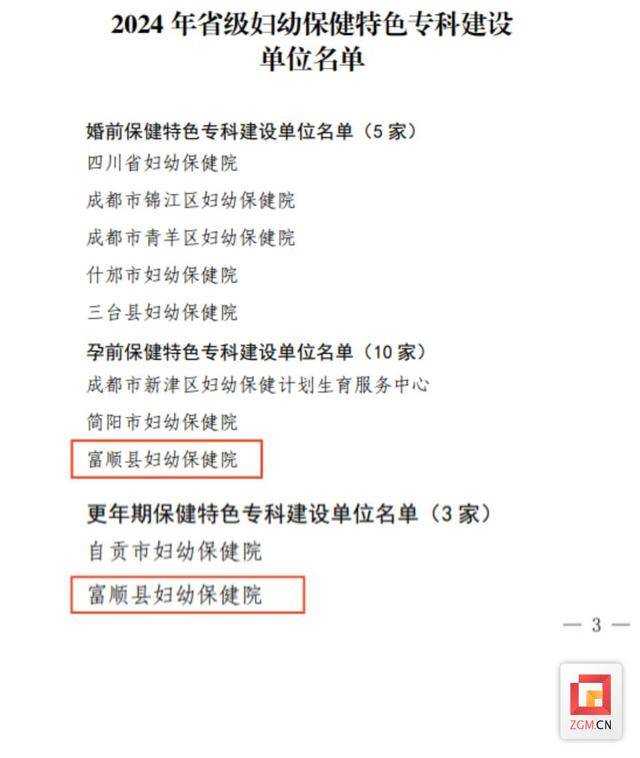 富顺县妇幼保健院荣获省级特色专科建设单位