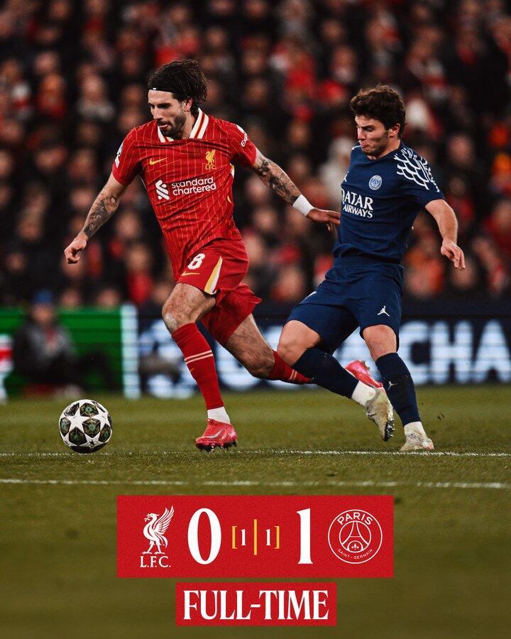 红军遭遇阻击！利物浦0 - 1巴黎，总比分战平进加时