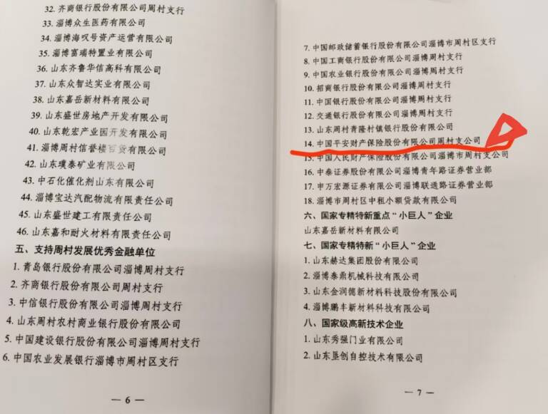 周村建设新台阶，平安产险周村支公司获表彰 平安产险周村支公司：荣获“支持周村发展优秀金融单位”
