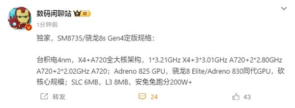 高通骁龙8s Gen4定版，4月即将闪亮登场！