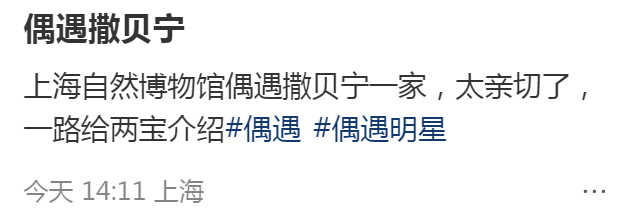 惊！撒贝宁一家现身上海自然博物馆，画面太暖